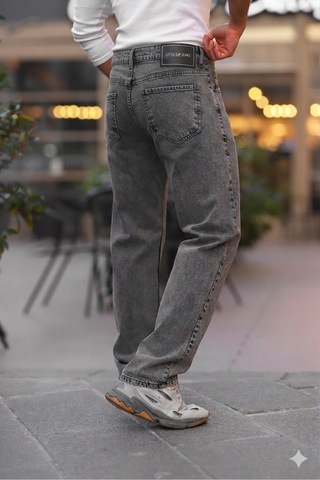 Little Cup Jeans Co Erkek Antrasit Baggy Fit Rahat Kalıp Jean Pantolon
