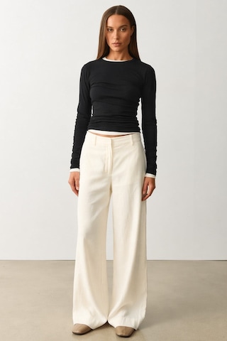Madmext Ekru Yüksek Bel Keten Wide Leg Pantolon Mg2718
