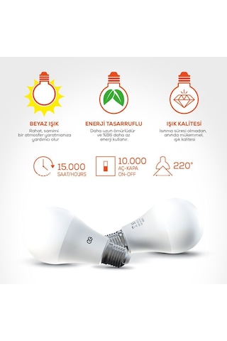Günsan 2'li Led Ampul 15w Beyaz Işık E27 6500k 1470 Lümen 2 Adet