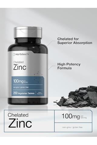 Horbäach Chelated Zinc Çinko 100mg 250 Tablet Aromasız