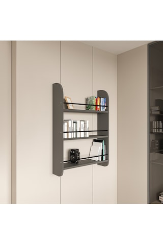 Alpa Ev Mobilya 3 Katlı Duvar Rafı, Çok Amaçlı Ahşap Kitaplık, Mutfak Banyo Montessori Ünitesi Antrasit