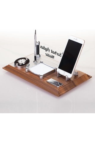 Pisa Masif Kaplama Ahşap Masaüstü İsimlik Ofis Masa İsimliği Seti