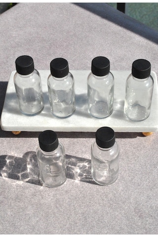 6 Adet 30 Ml Siyah Kapaklı Mini Cam Şişe Kolonya Söz Nişan Hediyelik Şişesi
