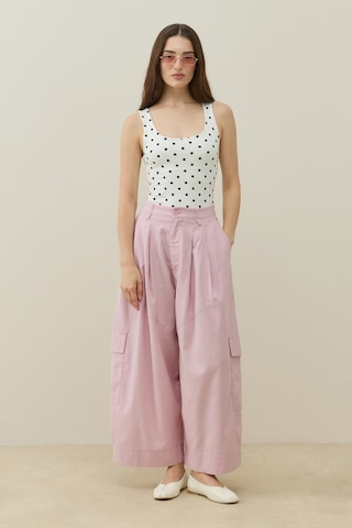 Molene Pembe Kargo Cepli Crop Keten Pantolon