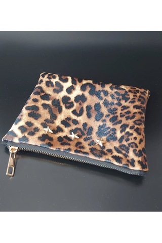 Meryy Collection Clutch Çanta Yıldız Detaylı Leopar
