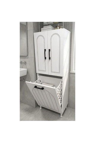 Kirli Çamaşır Sepetli Banyo Kiler Oyuncak Çok Amaçlı Dolap Beyaz