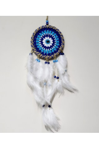 Nazar Boncuğu Desenli Dream Catcher El Yapımı Kuş Tüylü Rüya Kapanı Duvar Süsü