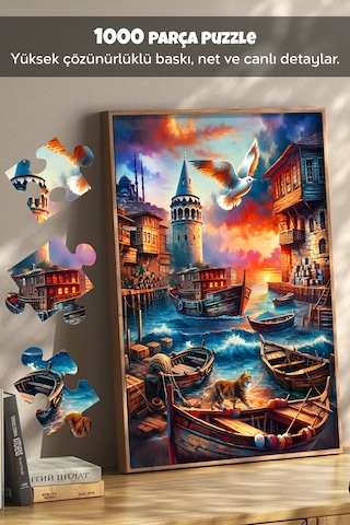 1000 Parça Evening In Galata Puzzle - Galata Kulesi Manzaralı Yapboz 68x48 Cm