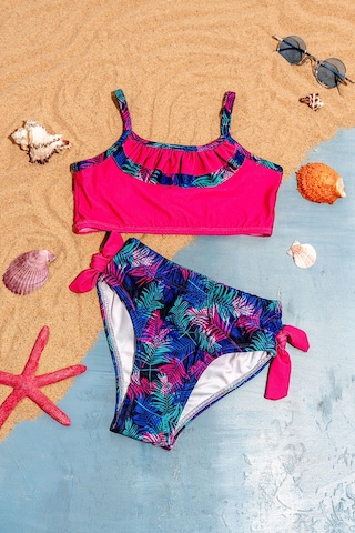 Beniizle Desenli Kız Çocuk Bikini Takım Çiçek
