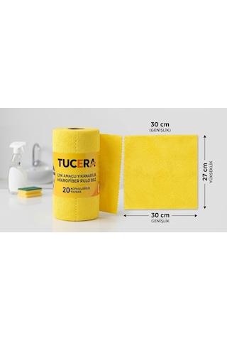 Tucera 20'li Rulo Kopar Kullan Mikrofiber Temizlik Bezi - Yıkanabilir Koku Yapmaz Çok Amaçlı 30x27 Cm Sarı