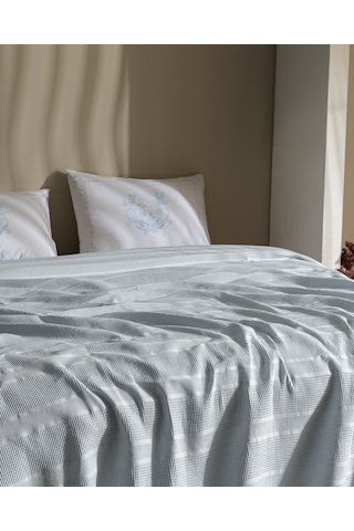 Mathilda Tek Kişilik %100 Pamuk Karde Düz Pike Takımı - Açık Mavi 8684427195352 Mavi