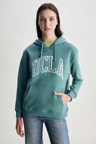 Ucla Rıley Yeşil Kapüşonlu Nakışlı Standard Fit Kadın Sweatshirt Yeşil