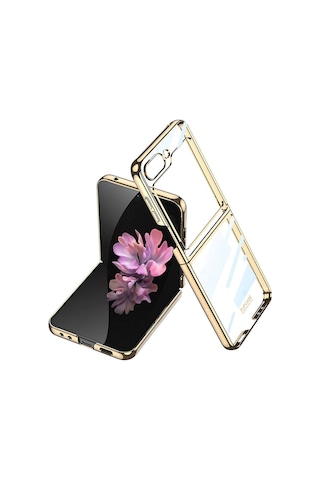 Galxy Uyumlu Z Flip 6 Kılıf Zore Full Camlı Kıpta Kapak-gold Gold