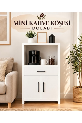 Mini Kahve Köşesi Dolabı Beyaz