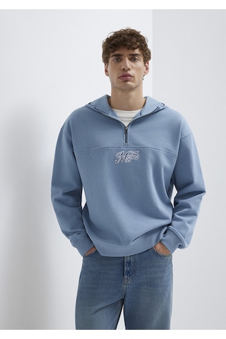 Mavi - Mvjns Nakışlı Yarı Fermuarlı Mavi Sweatshirt 0s10543-86998 Mavi