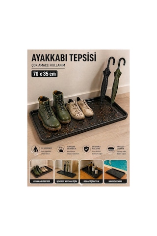 Çok Amaçlı Havuzlu Mat 70x35 Cm Ayakkabı Tepsisi Şemsiye Altlığı Dolap İçi Organizer Su Geçirmez Siyah