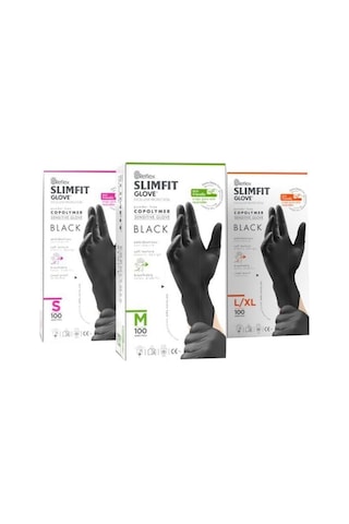 Slimfit Glove Pudrasız Yırtılmaya Dayanıklı Tek Kullanımlık Siyah Eldiven 100'lü