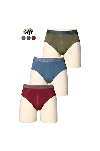 Kp 3'lü Erkek Düz Pamuklu Renkli Boxer Slip Boxer Haki Bordo