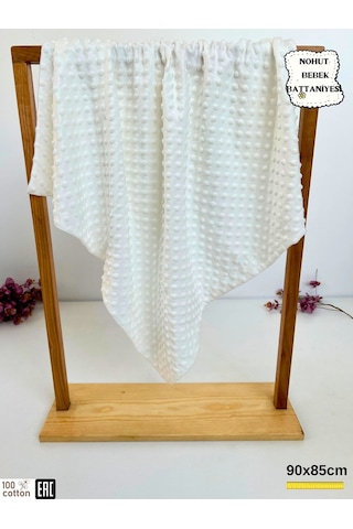 Nohut Kız / Erkek Bebek Battaniyesi Kundağı Çift Katlı %100 Pamuklu Çok Amaçlı Örtü 90x85cm Ekru