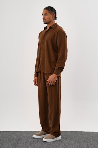 Flare Kışlık Baggy Pantolon Oversize Gömlek Alt Üst Takım %100 Pamuk Kahve
