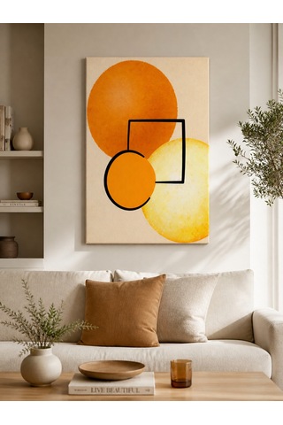 Turuncu & Sarı Geometrik Sanat Kanvas Tablo Premium Dekoratif Tablo