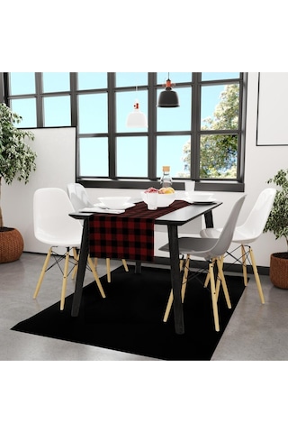 Kırmızı-siyah Kare Runner 140x45cm Ince Keten, Uluslararası Yıkama Ve Solmama Sertifikası Çok Renkli
