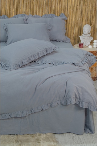 Lilya Keten Görünümlü Fırfırlı %100 Pamuk Çift Kişilik Nevresim Takımı - Lilyack Ekru