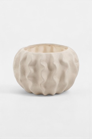 Tactus Oval Dalgalı Bej Seramik Dekoratif Vazo 21x14 Cm Bej