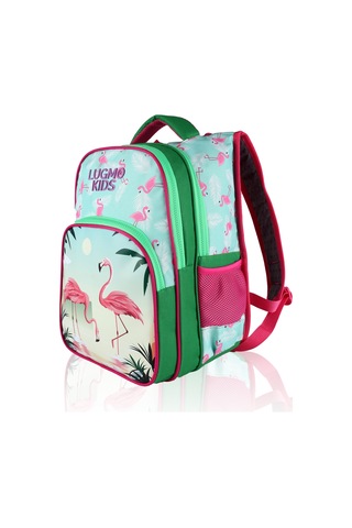 Lugmo Flamingo 3 Lü İlkokul Çanta Seti Kız Çocuk Çantası Astarlı Pedli Yeşil-pembe Yeşil