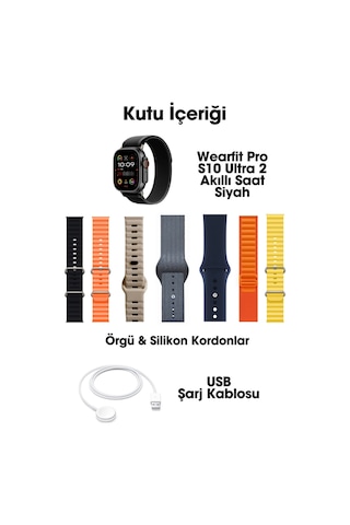 Wearfitpro Wearfit S10 Ultra 2 7 Kordonlu Akıllı Kol Saati Miniled Ekran Siyah 49mm