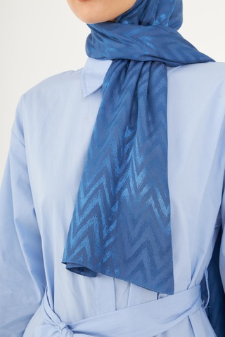 Mirsoy Scarf Zikzak Desen Parlak Jakar Şal - Mavi Mavi