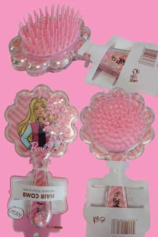 Gökbin Kız Çocuk 3D Pullu Trend Açma Tarama Barbie Çiçekli Saç Fırçası