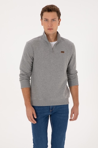 U.S. Polo Assn. Erkek Regular Fit Yarım Fermuarlı Gri Melanj Basic Sweatshirt 50313802-VR086