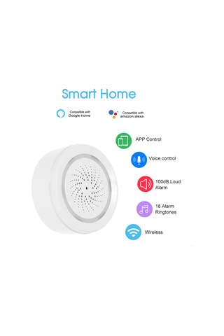 Shineyee Tuya Wifi Akıllı 3'ü 1 Alarm: Sesli Işıkli Sinyal, Sicaklık-nem Sensörü, Alexa/google Home Desteği, 100db, Çift Besleme