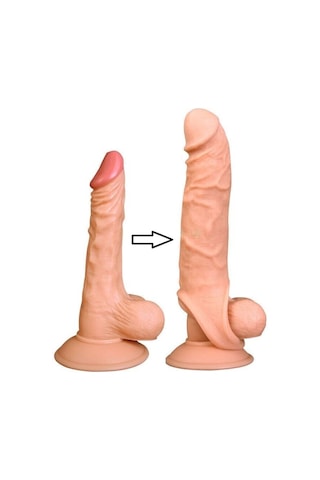 Erofoni Yeni Nesil Ucu 6.5 CM Dolgulu 20 CM Süper Ultra Realistik Uzatmalı Penis Kılıfı﻿﻿