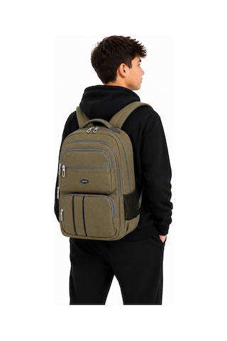 Unisex Kanvas Kumaş Laptop Bölmeli Okul Çantası , Günlük Spor Seyahat Sırt Çantası Haki Yeşil