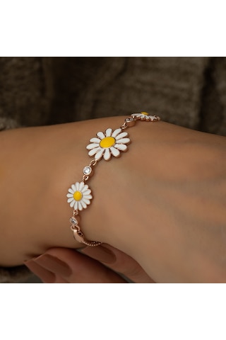 925 Ayar 3'Lü Papatya Bileklik Kadın Gümüş Bileklik N11.2312