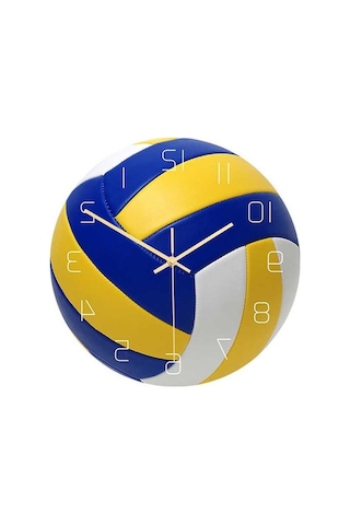 Pazly Yuvarlak Voleybol Voleybol Topu Suntek Spor Sessiz Saati Duvar 12 '' İd Çok Renkli