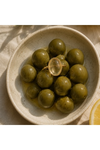 Riody Atelier No.01 Olive Light Ring El İşçiliği Doğal Taş Gold Kadın Yüzük Sarı