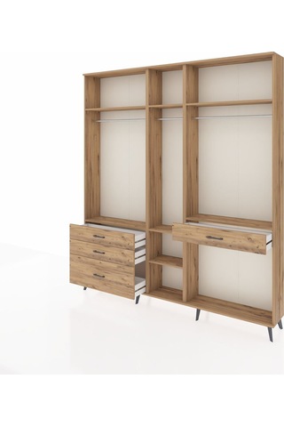 Arges Dolap 7 Raflı 4 Çekmeceli 3 Askılı 220x30x243 Çam-çam/çam Atlas Çam/atlas Çam