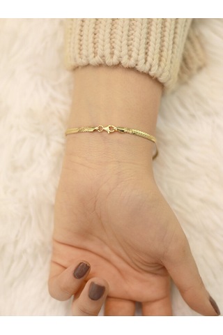 14 Ayar Altın Balık Sırtı Siyah Baget Bileklik Altın