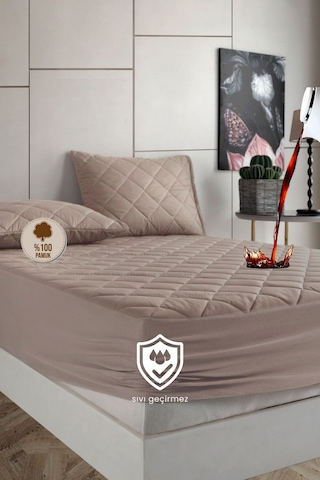 %100 Pamuk Set Renkli Alez Kapitone Sıvı Geçirmez Set - Kahverengi