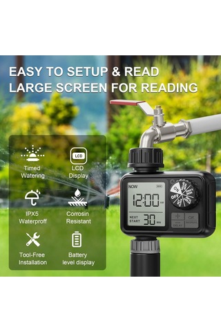Sulama Bilgisayarı, Yağmur Gecikmeli Sulama Saati, Otomatik Ve Manuel Mod, Ipx5 Su Geçirmez/büyük Ekran Lcd Ekran, Bahçe, Çim İçin Su Zamanlayıcısı