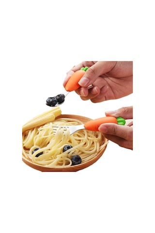 Jojobebek Kaşık Çatal Seti, Ergonomik Kısa Saplı Silikon, Paslanmaz Çelik Uçlu, Saklama Kutulu, (9-24 Ay) (HAVUÇ FİGÜRLÜ)