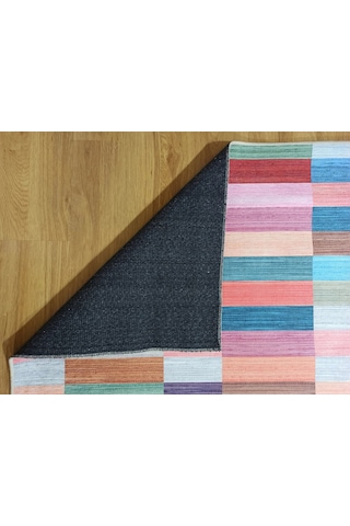Modern Renkli Blok Desenli Geometrik Halı - 12439ou Pembe