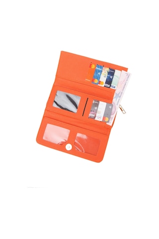 Kadın Turuncu Kağıt Para Ve Kartlık Bölmeli Turuncu Cüzdan Fermuar Detaylı Turuncu