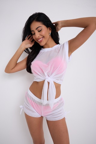 By Papi Büzgülü Tül Şort Beyaz