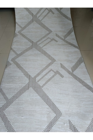 Krem Geometrik Desen Yıkanabilir Kaymaz Dört Mevsimlik Salon Banyo Balkon Genç Odası Kesme Halı Krem