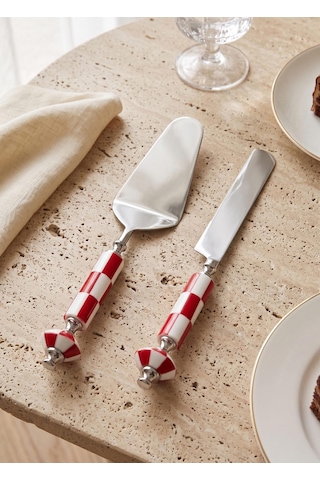 The Mia Gingham Pasta Servis Takımı Kırmızı Beyaz 2 Parça Çok Renkli