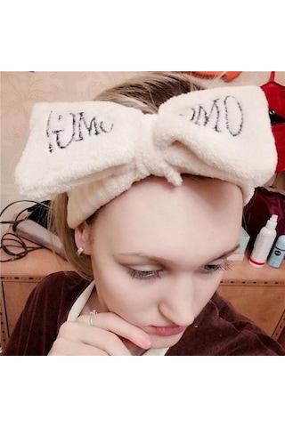 Fiyonklu Omg Saç Bandı Mercan Peluş Saç Bandı Beyaz